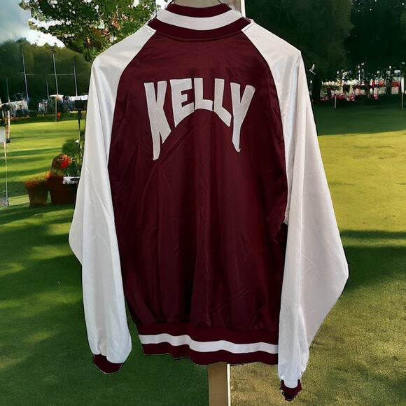 Vintage Satin Jacket Don Alleson Mens Athletic Snap Bomber Kelly on back Large